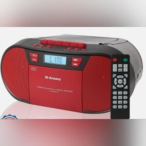 Boombox CD Player Portable, Cassette Player Combo with CD MP3 Bluetooth AUX Red